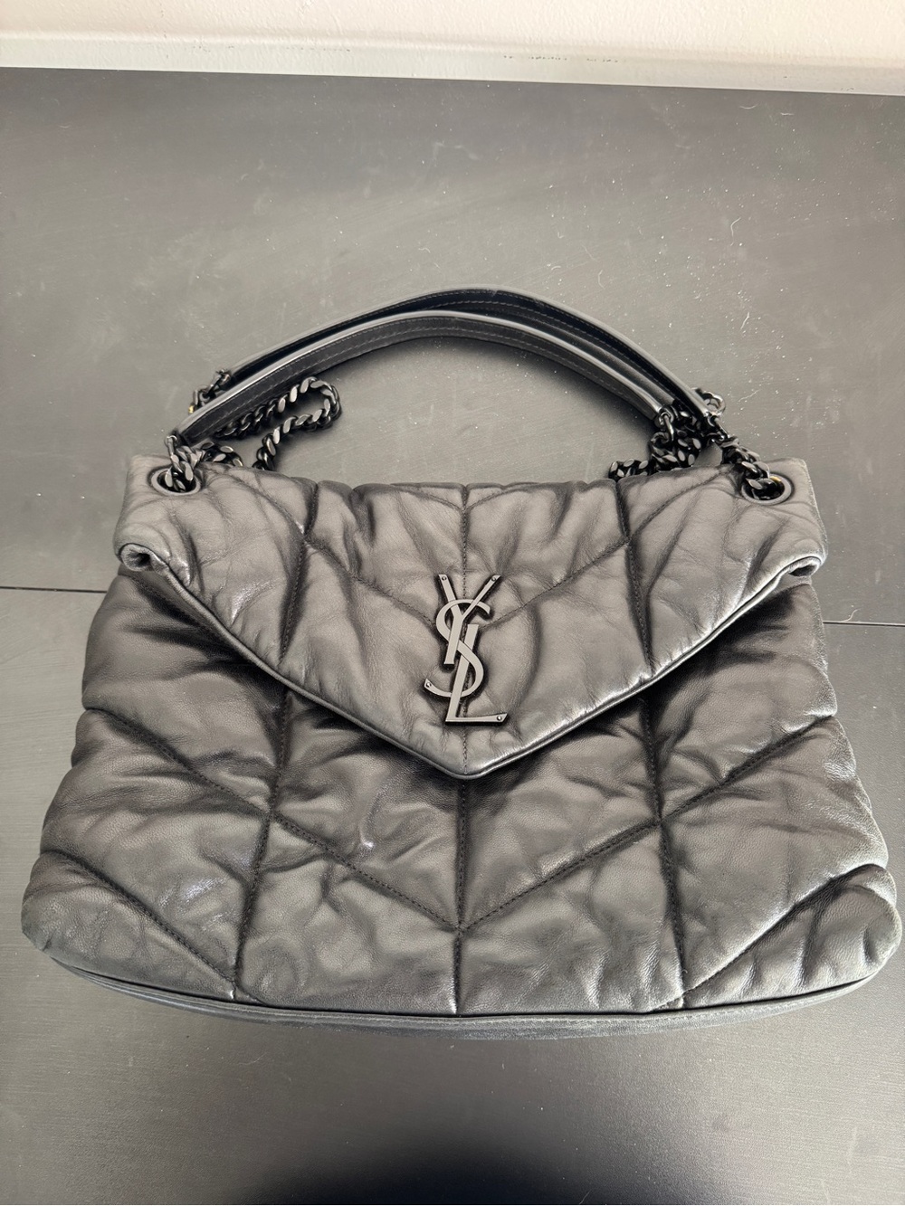 Saint Laurent YSL Loulou Puffer Large Black Leather Shoulder Bag